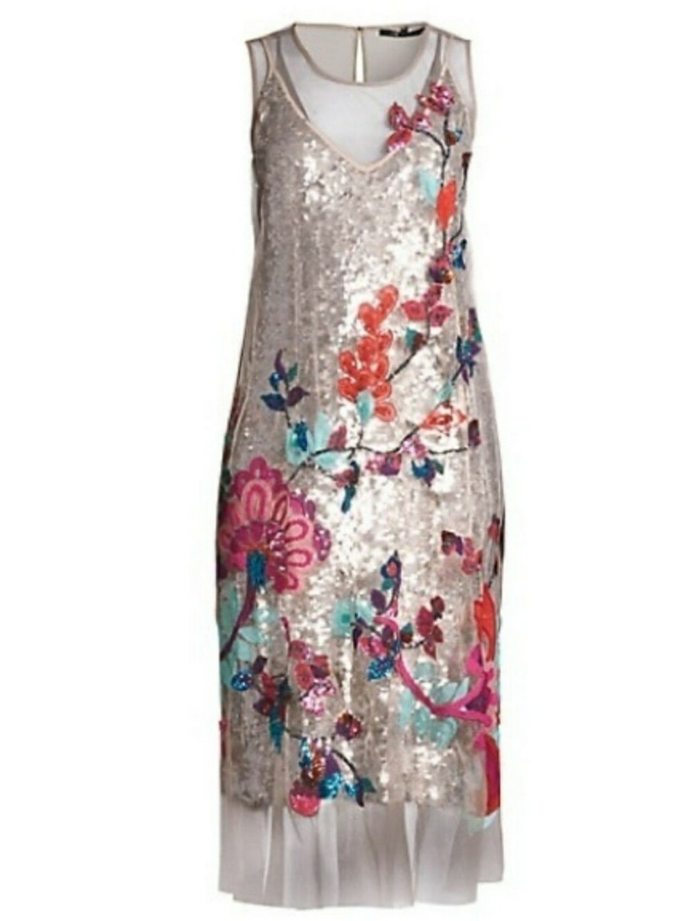 Kobi Halperin Mesh  Embroidered 3-D Applique Sequin Floral Dress. Sz.XXL NWT